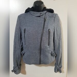 Forever 21 XXI Grey Moto Jacket Removable Hood Asym Zip Streetwear Women’s Small
